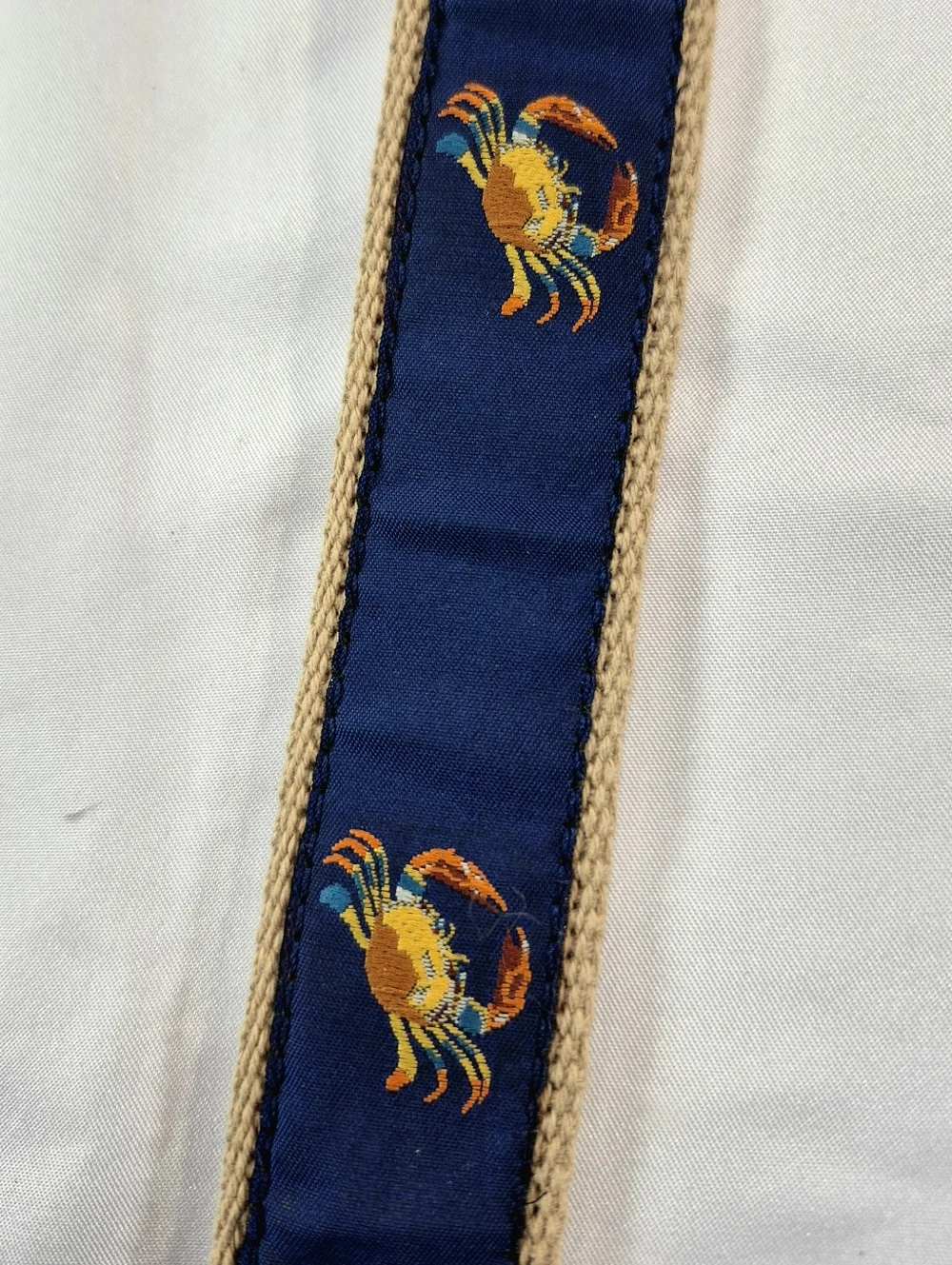 NWOT Leather Man Ltd. Blue Crab Ribbon Belt - Navy/Khaki USA Natical Old Money